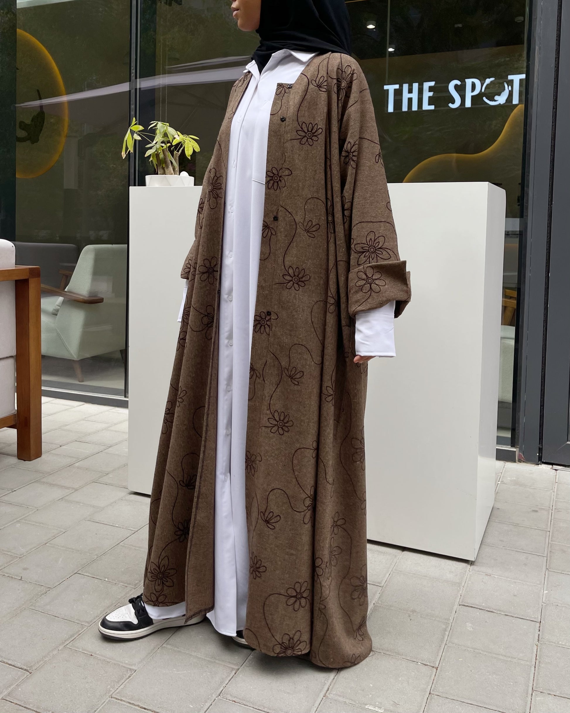 Abaya tweed broderie fleurs